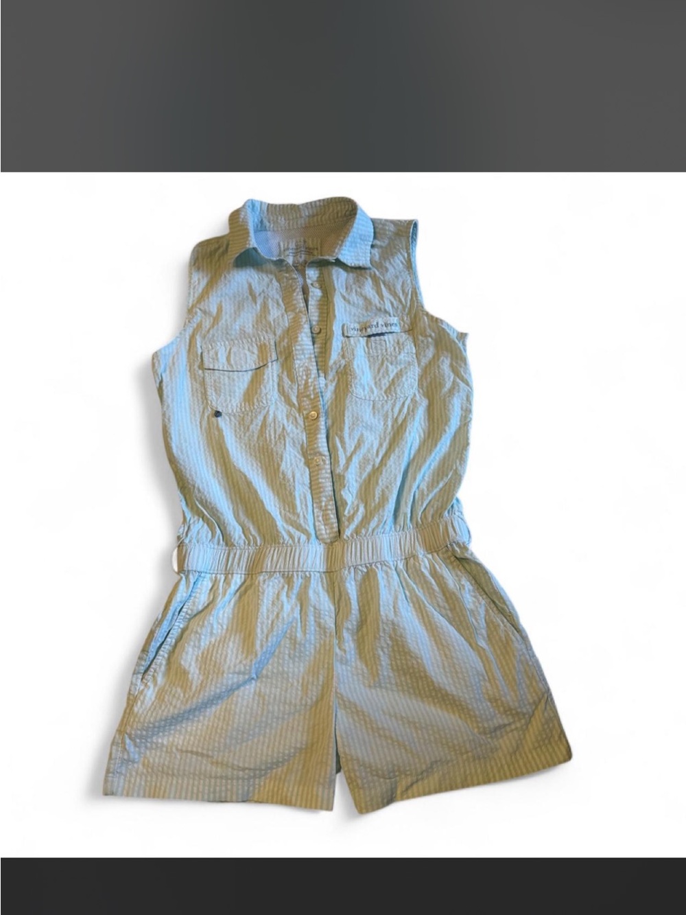 Vineyard Vines Light Blue Striped Sleeveless One-Piece Romper